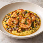 Smoky Shrimp, Sweet Corn Cream and Sherry Jus - Fresh Start 30: A Journey To Better Health Smoky Shrimp, Sweet Corn Cream and Sherry Jus